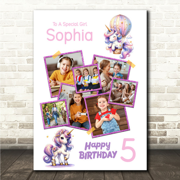 Photo Collage Kids Birthday Gift For Girls Any Age 7-Photo Unicorn Print Canvas