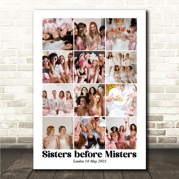 Photo Collage Hen Do Gift For Bride 12-Photo Sister Before Misters Print Canvas