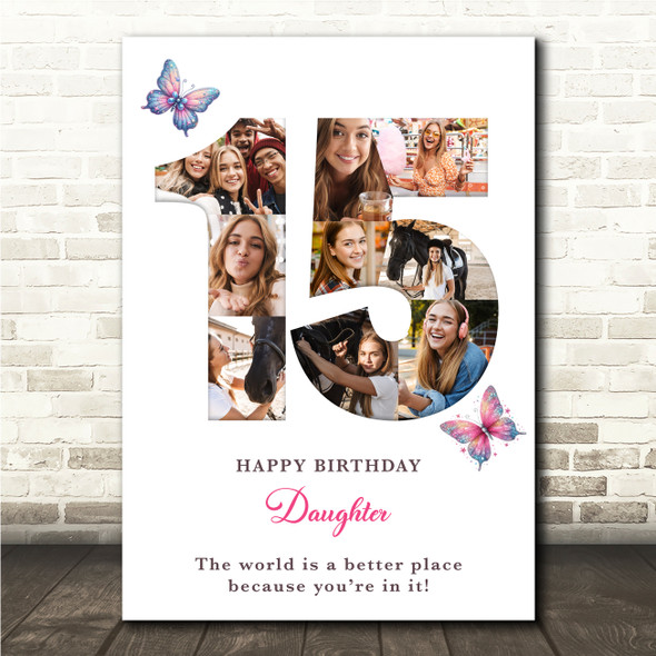 Photo Collage 9-Photo 15th Birthday Gift For Kids Girls Butterfly Print Canvas