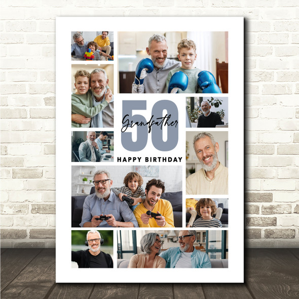 Photo Collage 50th Birthday Custom Gift For Grandfather 10-Photo Print Or Canvas
