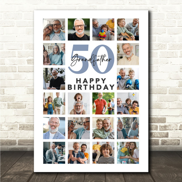 Photo Collage 50th Birthday Custom Gift For Grandfather 20-Photo Print Or Canvas