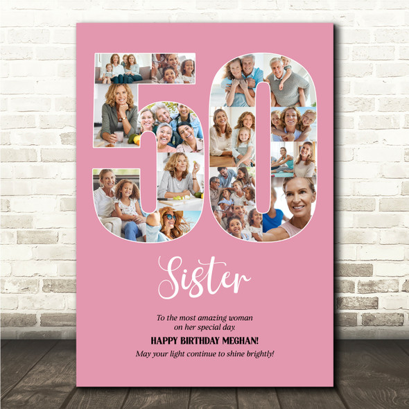 Photo Collage 50th Birthday Custom Gift For Her 17-Photo 50 Pink Print Or Canvas