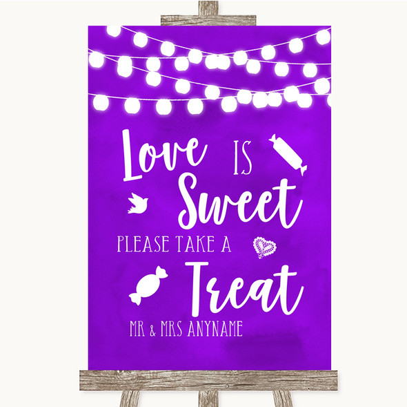 Purple Watercolour Lights Love Is Sweet Take A Treat Candy Buffet Wedding Sign