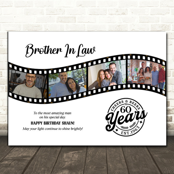 Photo Collage 60th Birthday Gift For Brother-In-Law 4-Photo Film Print Or Canvas