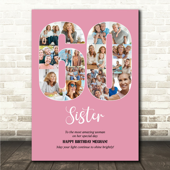 Photo Collage 60th Birthday Custom Gift For Her 18-Photo 60 Pink Print Or Canvas