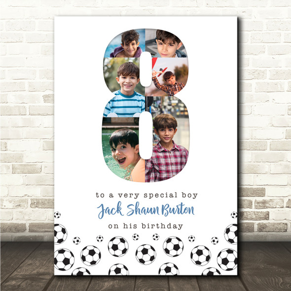 Photo Collage 6-Photo 8th Birthday Football Custom Gift For Boys Print Or Canvas