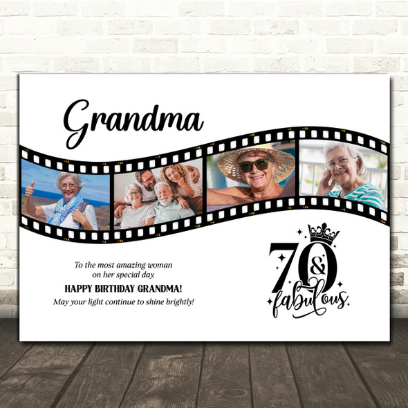 Photo Collage 70th Birthday Gift For Grandma 4-Photo Camera Film Print Or Canvas