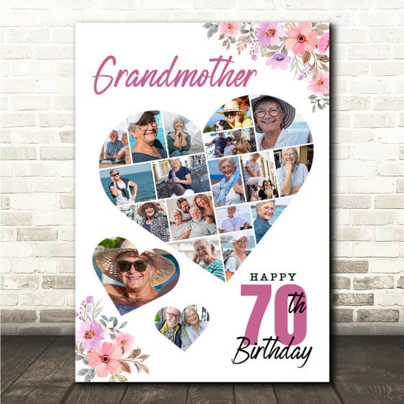 Photo Collage 70th Birthday Gift For Grandmother 19-Photo Floral Print Or Canvas