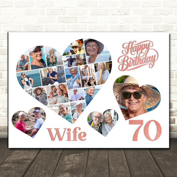 Photo Collage 70th Birthday Custom Gift For Wife 20-Photo Hearts Print Or Canvas
