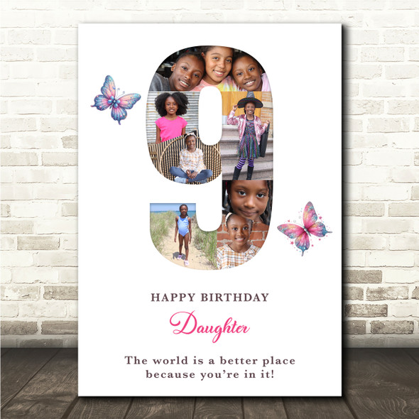 Photo Collage 7-Photo 9th Birthday Gift For Girls Kids Butterfly Print Or Canvas