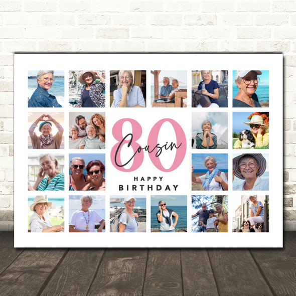 Photo Collage 80th Birthday Custom Gift For Cousin 20-Photo Pink Print Or Canvas