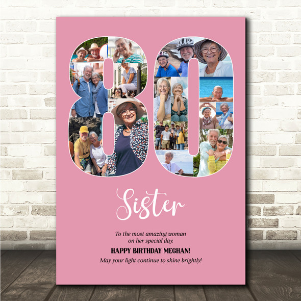 Photo Collage 80th Birthday Custom Gift For Her 16-Photo 80 Pink Print Or Canvas