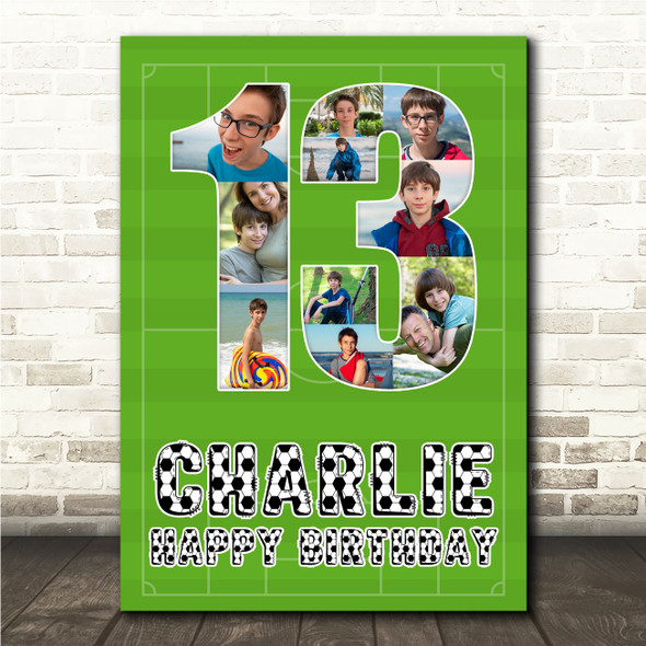 Photo Collage 10-Photo 13th Birthday Gift For Kids Boys Football Print Or Canvas