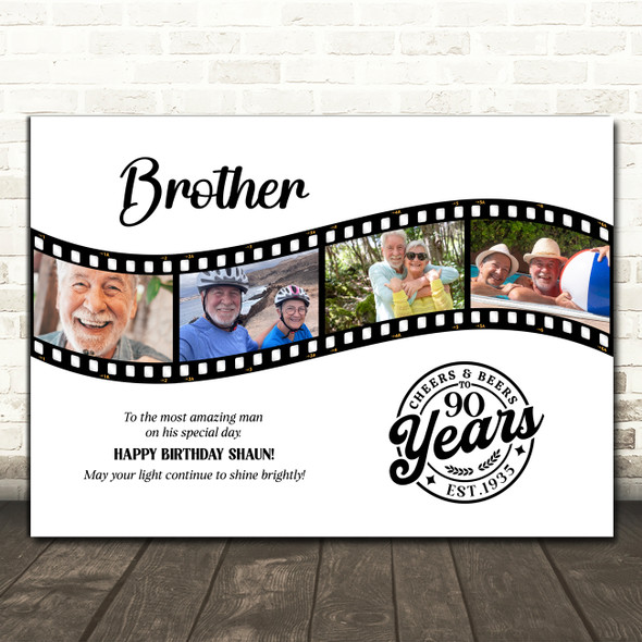 Photo Collage 90th Birthday Gift For Brother 4-Photo Camera Film Print Or Canvas