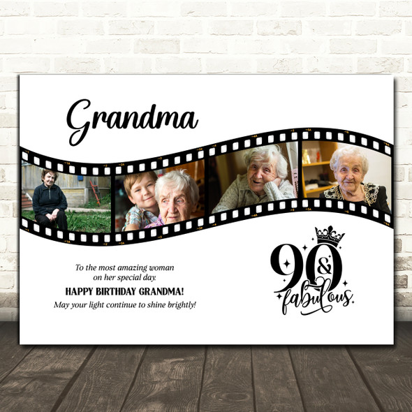 Photo Collage 90th Birthday Gift For Grandma 4-Photo Camera Film Print Or Canvas