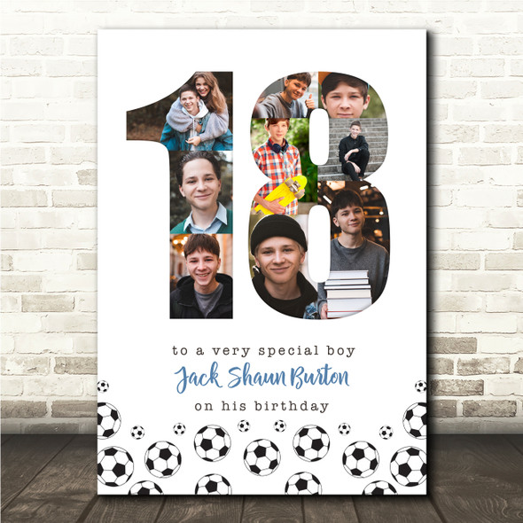 Photo Collage 9-Photo 18th Birthday Football Gift For Teens Boys Print Or Canvas
