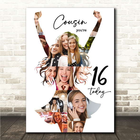 Photo Collage 16th Birthday Custom Gift For Cousin 9-Photo Women Print Or Canvas