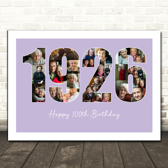 Photo Collage Purple Birthday Gift For Anyone 26-Photo Year 1926 Print Or Canvas