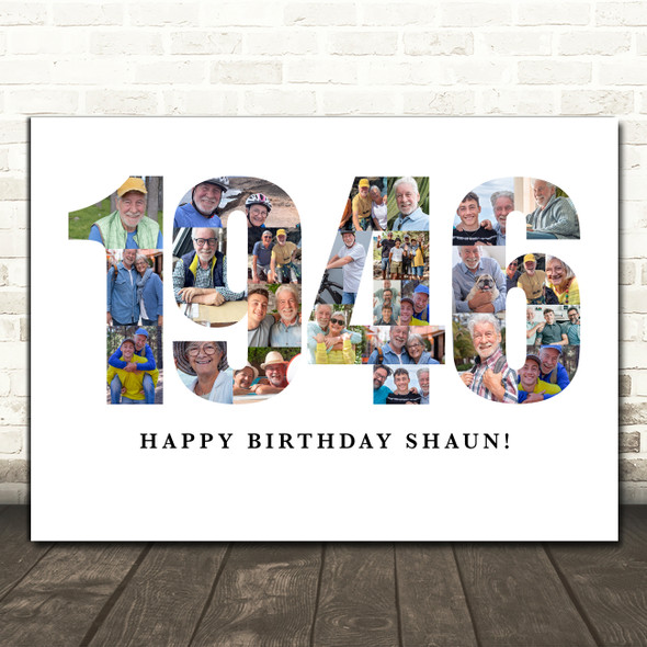 Photo Collage White Photo Birthday Custom Gift For Him Year 1946 Print Or Canvas