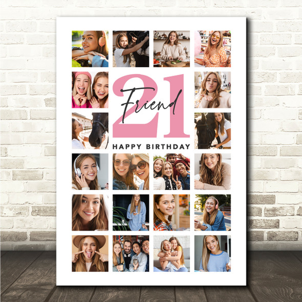 Photo Collage 21st Birthday Custom Gift For Friend 20-Photo Pink Print Or Canvas