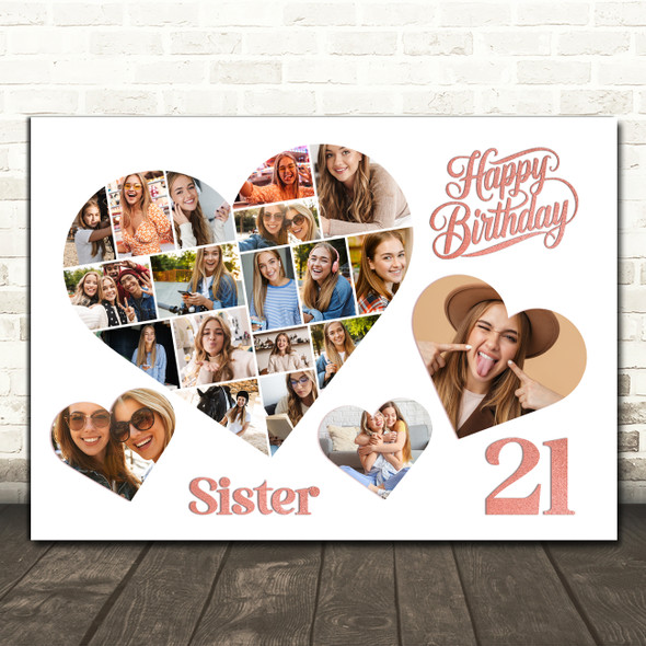 Photo Collage 21st Birthday Gift For Sister 20-Photo Hearts Pink Print Or Canvas