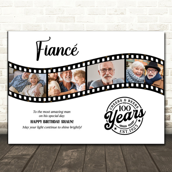 Photo Collage 100th Birthday Gift For Fiancé 4-Photo Camera Film Print Or Canvas