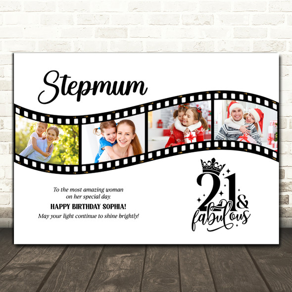 Photo Collage 21st Birthday Gift For Stepmum 4-Photo Camera Film Print Or Canvas