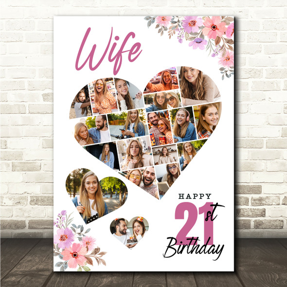 Photo Collage 21st Birthday Custom Gift For Wife 19-Photo Floral Print Or Canvas
