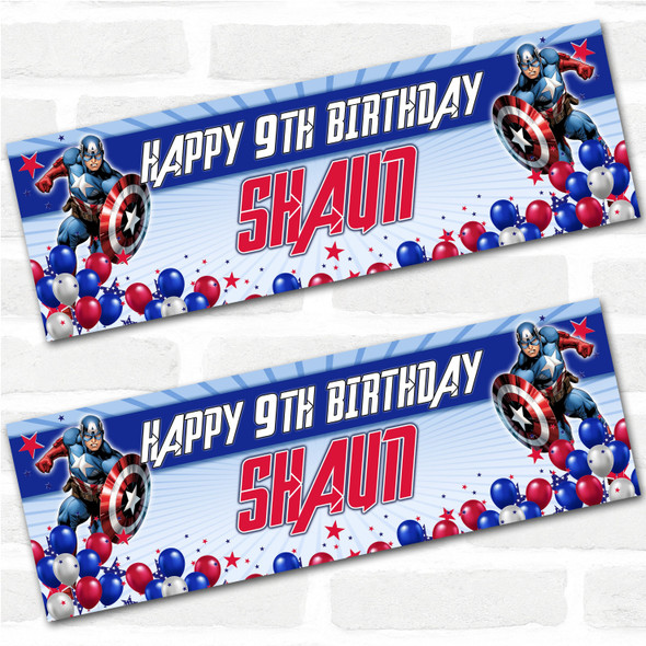 Personalised Party Banner For Kids Birthday Boys Marvel Captain America Any Age