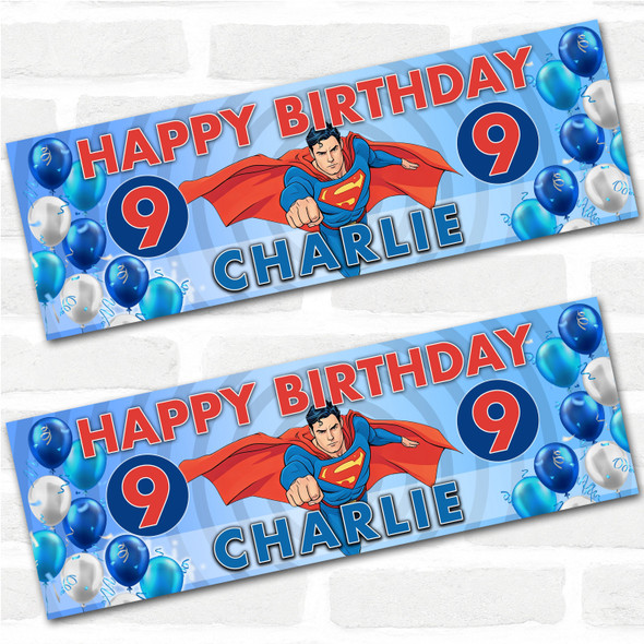 Personalised Party Banner For Kids Birthday Boys Superman Balloons Any Age