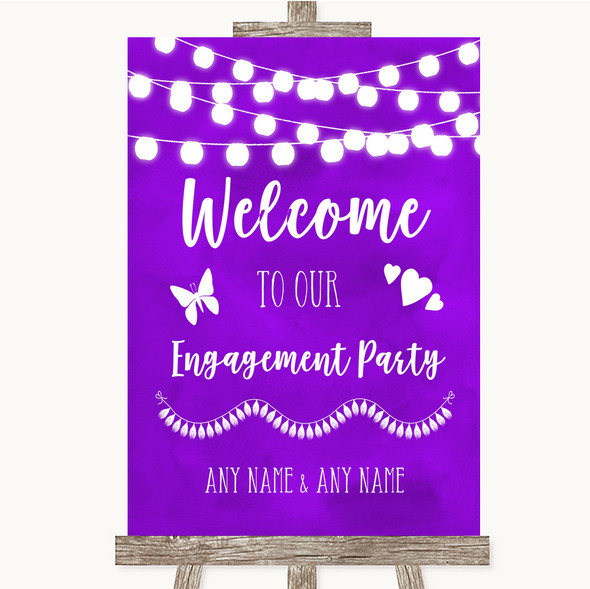 Purple Watercolour Lights Welcome To Our Engagement Party Wedding Sign