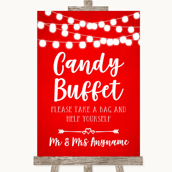 Red Watercolour Lights Candy Buffet Personalised Wedding Sign