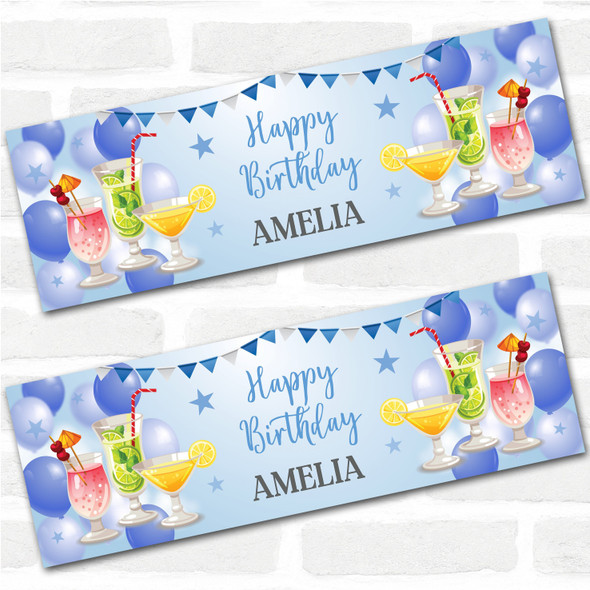 Personalised Party Banner For Birthday Female Cocktails Blue