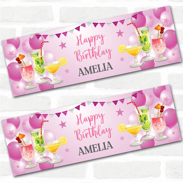 Personalised Party Banner For Birthday Female Cocktails Pink