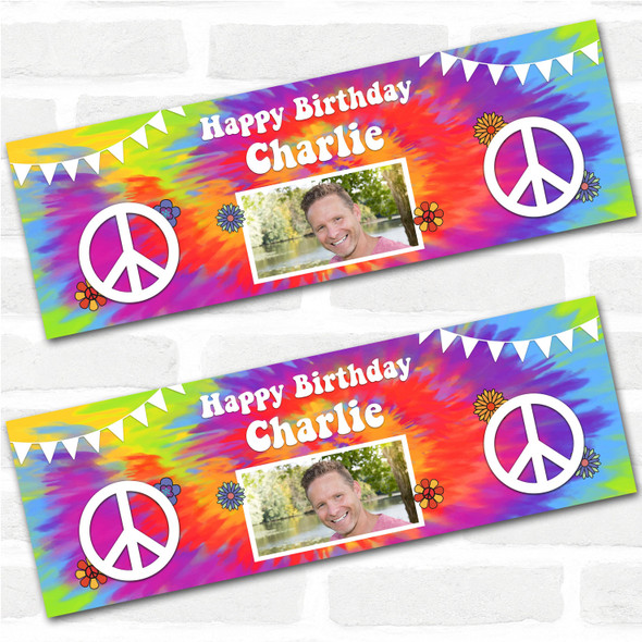 Personalised Party Banner For Birthday With Photo 1960's Tie Peace
