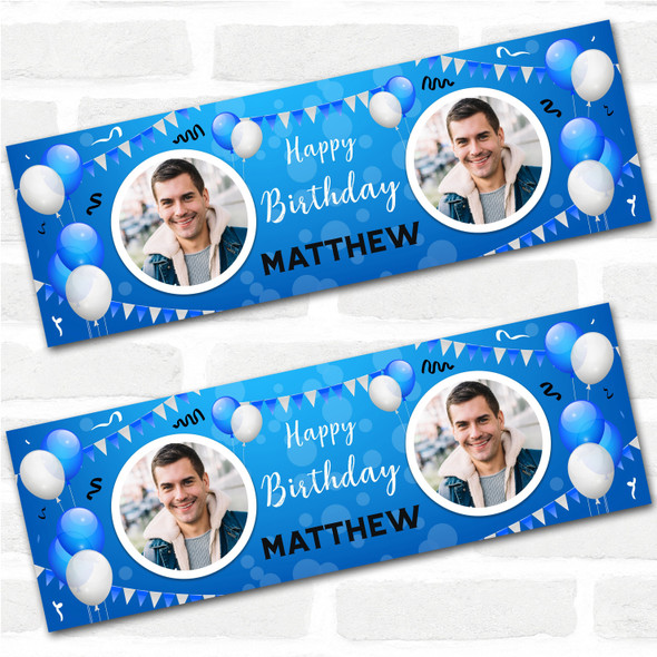 Personalised Party Banner For Birthday With Photo Male Blue Balloons