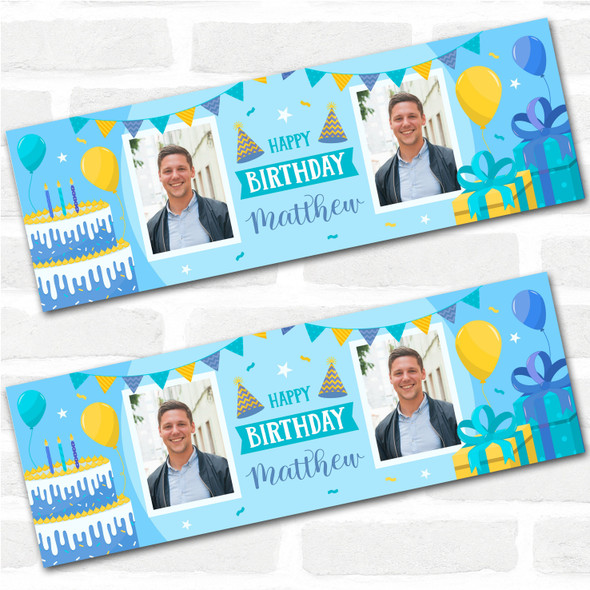Personalised Party Banner For Birthday With Photo Male Blue Cake Gift
