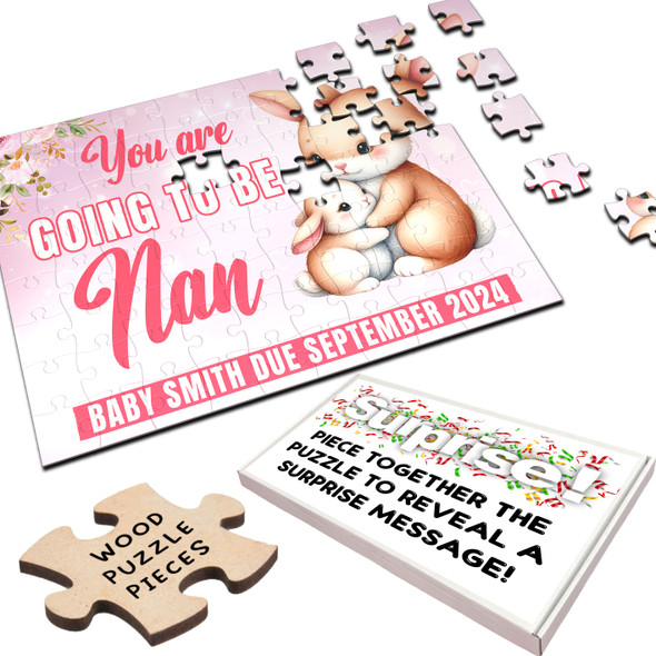 FREE WITH ORDERS OVER £30! - For Nan Pregnancy Announcement Gift Bunnies Personalised Wooden Jigsaw Puzzle FREE WITH ORDERS OVER £30! - For Nan Pregnancy Announcement Gift Bunnies Personalised Wooden Jigsaw Puzzle