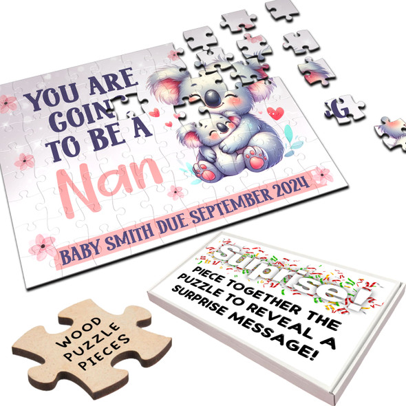 FREE WITH ORDERS OVER £30! - For Nan Pregnancy Announcement Gift Koalas Personalised Wooden Jigsaw Puzzle FREE WITH ORDERS OVER £30! - For Nan Pregnancy Announcement Gift Koalas Personalised Wooden Jigsaw Puzzle