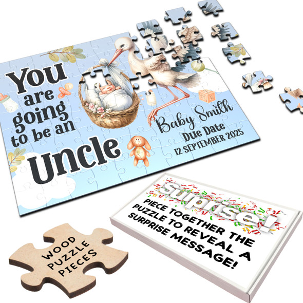 FREE WITH ORDERS OVER £30! - For Uncle Baby Pregnancy Announcement Gift Stork Personalised Wood Jigsaw Puzzle FREE WITH ORDERS OVER £30! - For Uncle Baby Pregnancy Announcement Gift Stork Personalised Wood Jigsaw Puzzle