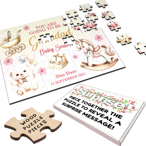 FREE WITH ORDERS OVER £30! - Going To Be A Grandad Baby Pregnancy Announcement Gift Girl Custom Jigsaw Puzzle
