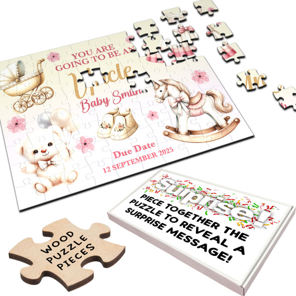FREE WITH ORDERS OVER £30! - Going To Be An Uncle Baby Pregnancy Announcement Gift Girl Custom Jigsaw Puzzle