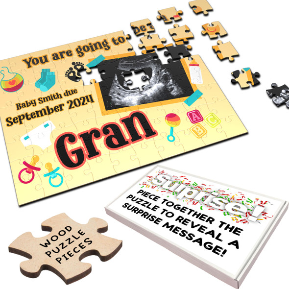 FREE WITH ORDERS OVER £30! - Gran Pregnancy Announcement Gift Baby Scan Photo Personalised Wood Jigsaw Puzzle FREE WITH ORDERS OVER £30! - Gran Pregnancy Announcement Gift Baby Scan Photo Personalised Wood Jigsaw Puzzle