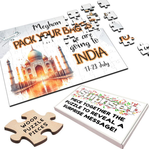FREE WITH ORDERS OVER £30! - Surprise Holiday Gift Going To India Custom Personalised Wooden Jigsaw Puzzle