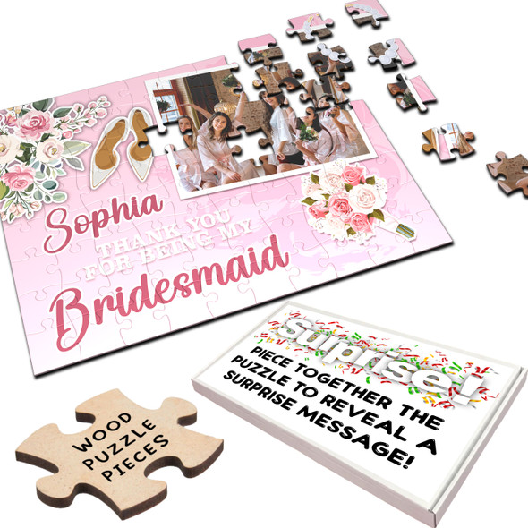 FREE WITH ORDERS OVER £30! - Thank You Bridesmaid Wedding Thank You Gift Photo Custom Wood Jigsaw Puzzle