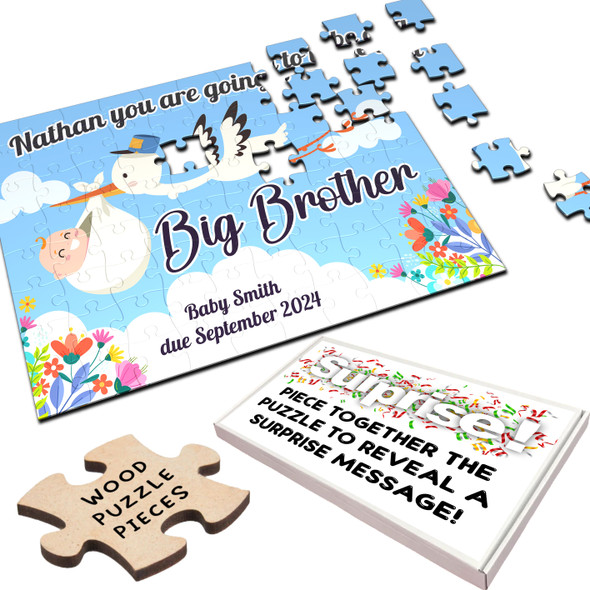 FREE WITH ORDERS OVER £30! - Big Brother Pregnancy Announcement Gift Stork Dark Baby Custom Jigsaw Puzzle