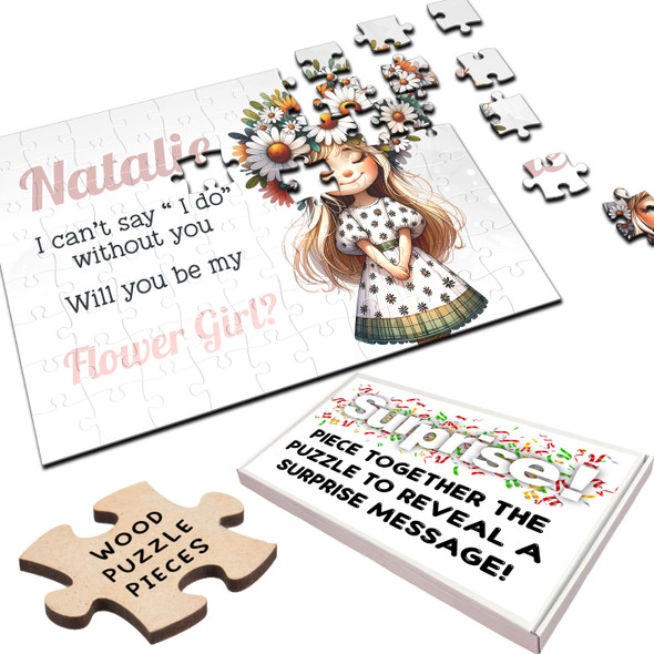 FREE WITH ORDERS OVER £30! - Will You Be My Flower Girl Gift Daisy Dress Girl Personalised Wood Jigsaw Puzzle