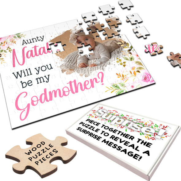 FREE WITH ORDERS OVER £30! - Will You Be My Godmother Gift Floral Photo Personalised Wooden Jigsaw Puzzle