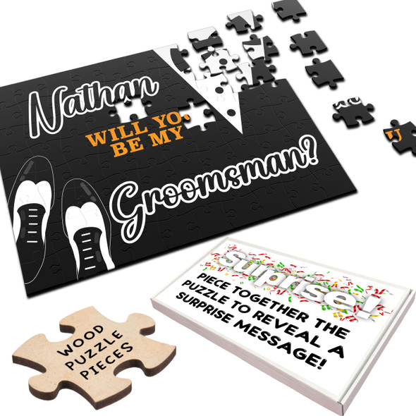 FREE WITH ORDERS OVER £30! - Will You Be My Groomsman Gift Wedding Suit Shoes Personalised Wood Jigsaw Puzzle