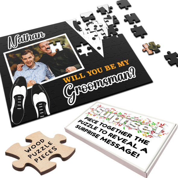 FREE WITH ORDERS OVER £30! - Will You Be My Groomsman Wedding Gift Suit Shoes Photo Custom Wood Jigsaw Puzzle